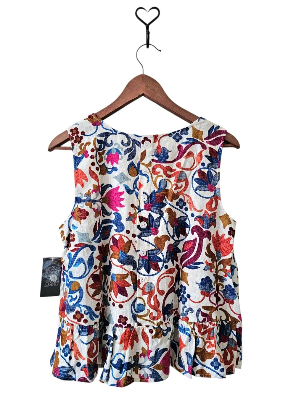Vince Camuto Cream Floral Sleeveless Peplum Top with Blue and Pink Accents NWT - Picture 5 of 16